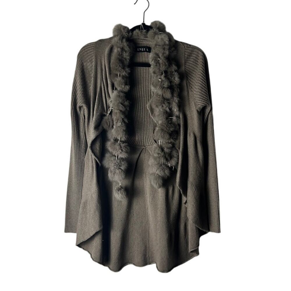 by+bla open front fur trim y2k cardigan